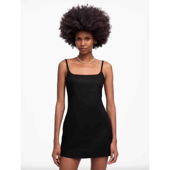 Madewell Squareneck Romper Jet Black Minimalist Linen Blend Classic US 6 NWT - Picture 1 of 15